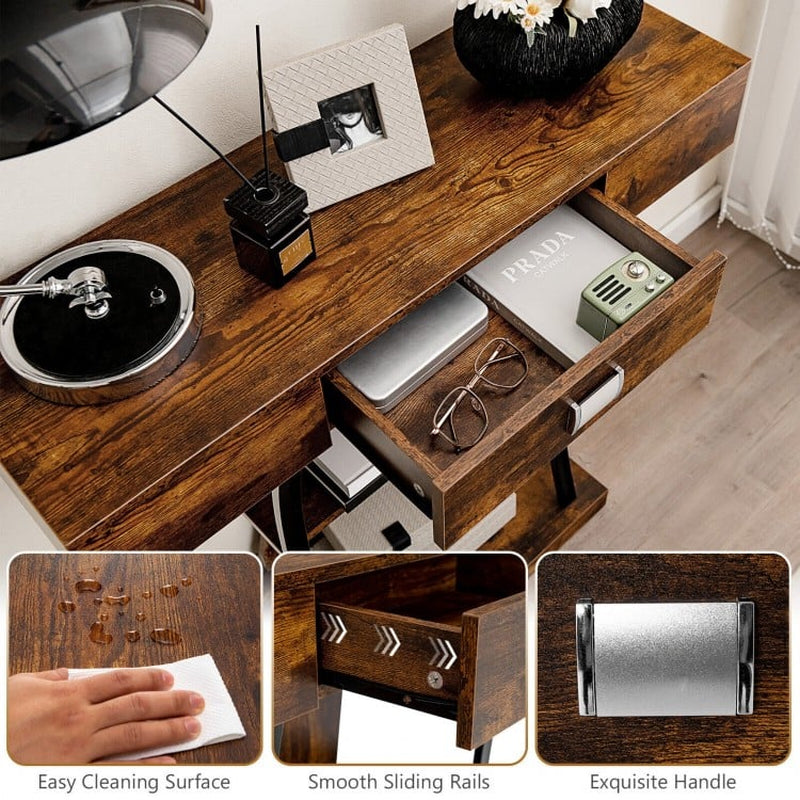 Elegant Console Table with Drawer and Two-Tier Shelving for Entryway and Living Room