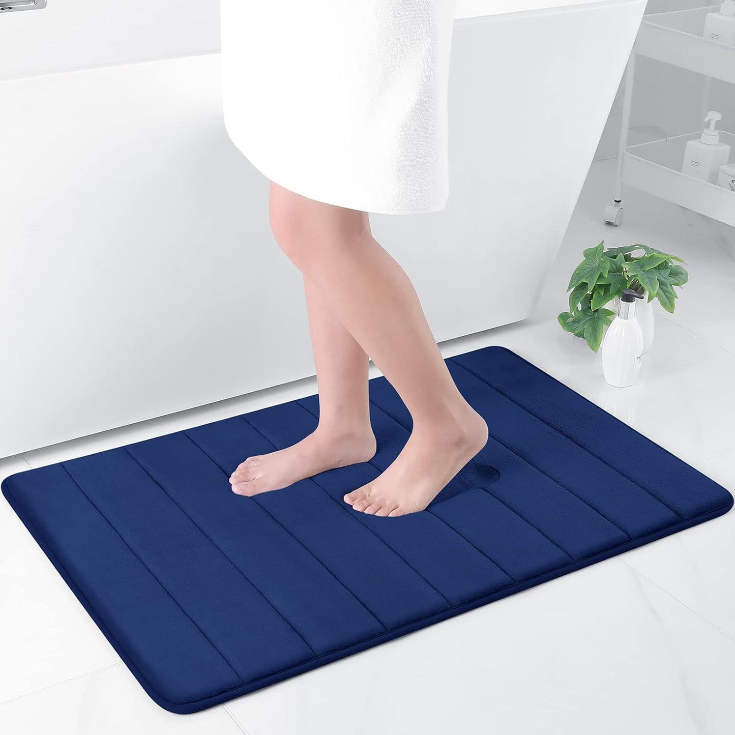 Memory Foam Non-Slip Bath Mat with Absorbent Rubber Backing for Kitchen and Bathroom Floors, 16" x 24", Black