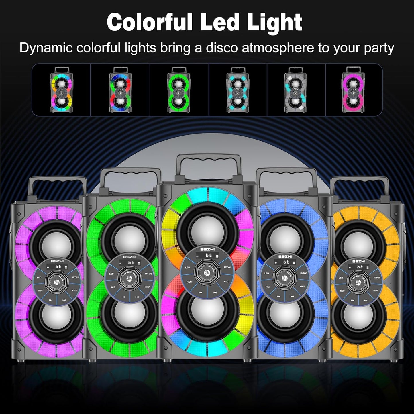 80W Portable Bluetooth Speakers - High-Performance Wireless Stereo Sound Boombox with Subwoofer, FM Radio, LED Lights, Remote Control