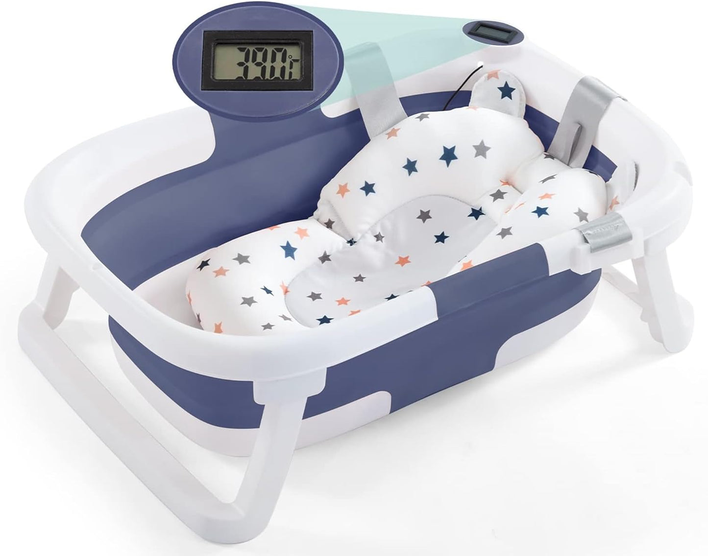 Portable Foldable Baby Bathtub - Travel Design, Drain Hole, Collapsible, Baby Bath Cushion, Waterproof Ear Cap