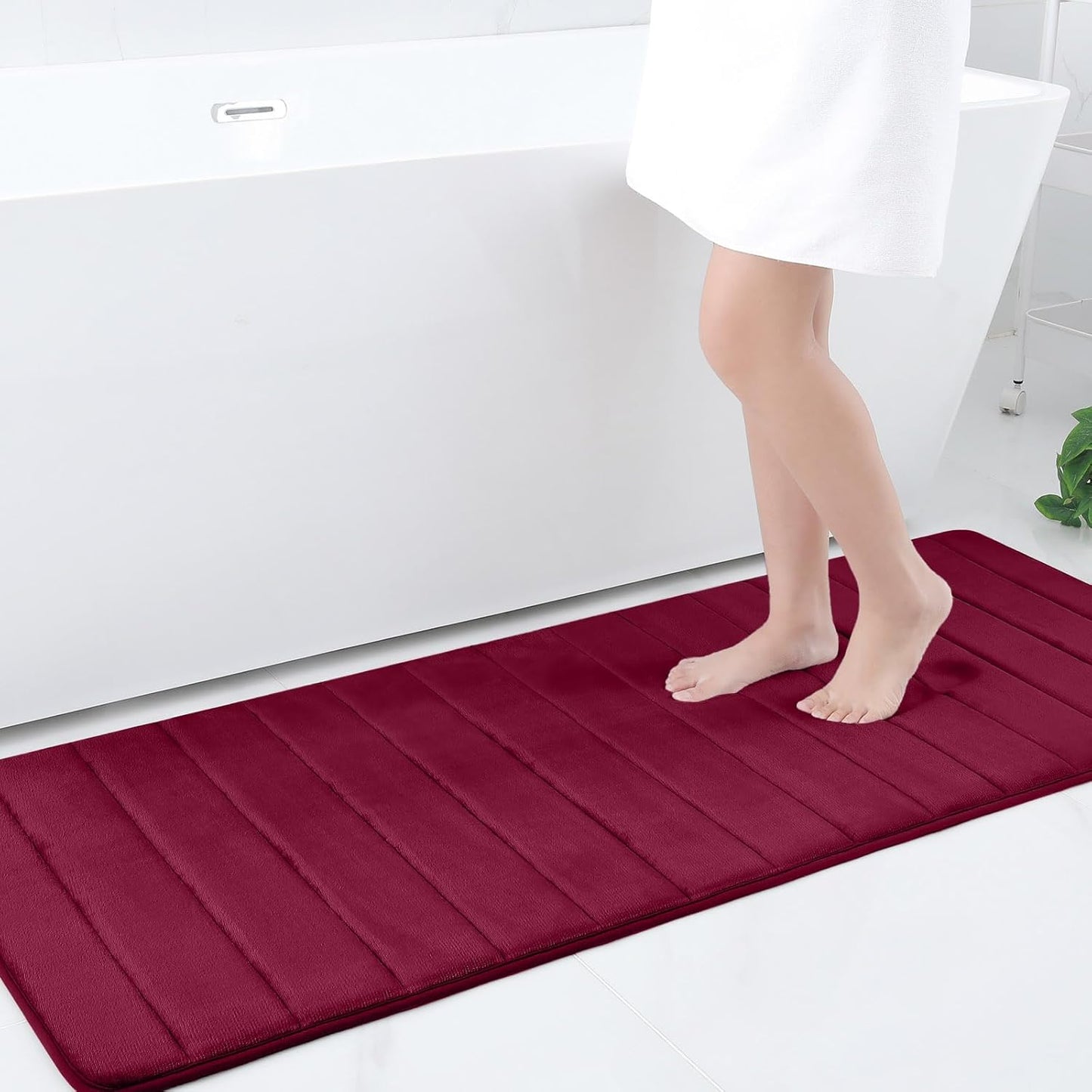 Memory Foam Non-Slip Bath Mat with Absorbent Rubber Backing for Kitchen and Bathroom Floors, 16" x 24", Black