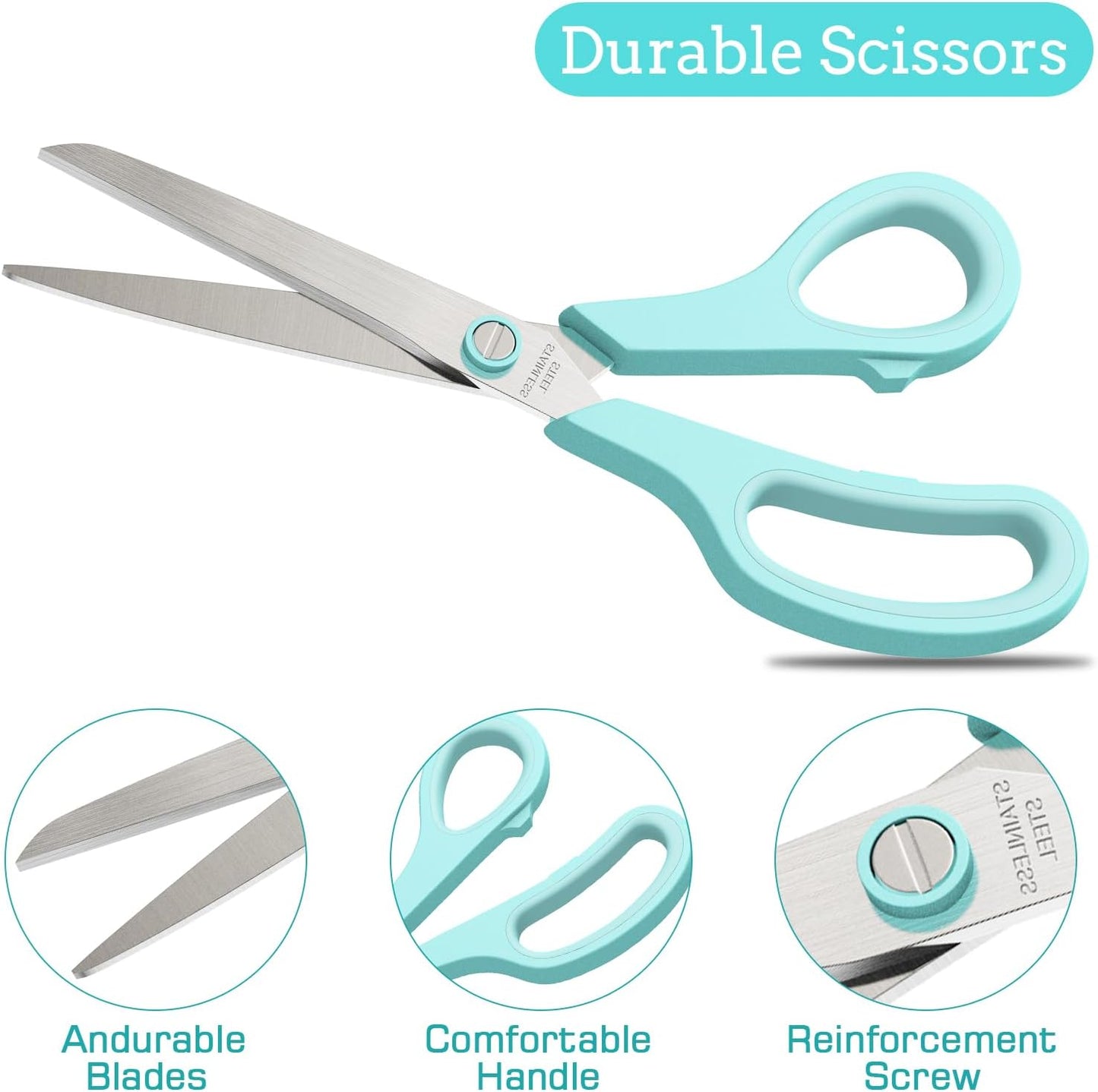 6-Pack of 8'' Stainless Steel Scissors with Sharp Blades and Comfortable Grips - Versatile All-Purpose Scissors for Office, Home Crafts, and Educational Use