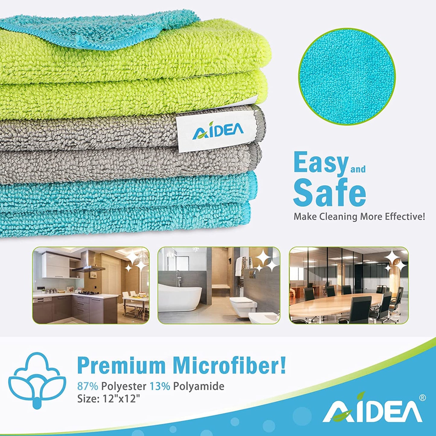 50-Pack Microfiber Cleaning Cloths - Soft, Highly Absorbent, Lint-Free and Streak-Free Towels (12" x 12")
