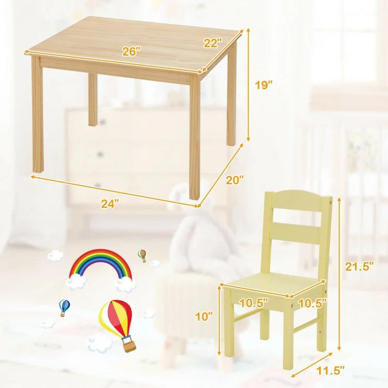 5 Pieces Kids Pine Wood Table Chair Set
