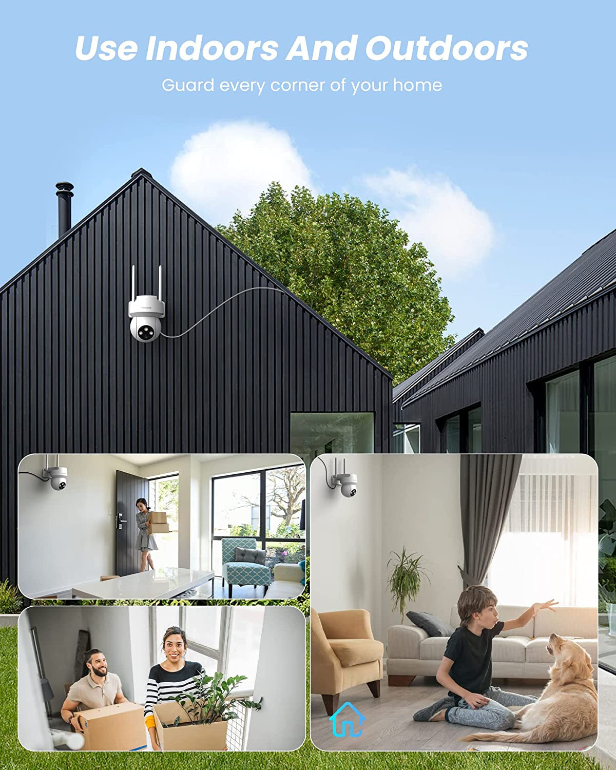 Outdoor Wired Security Camera - 2.4G WiFi PTZ IP Camera, Color Night Vision, Motion Tracking Surveillance