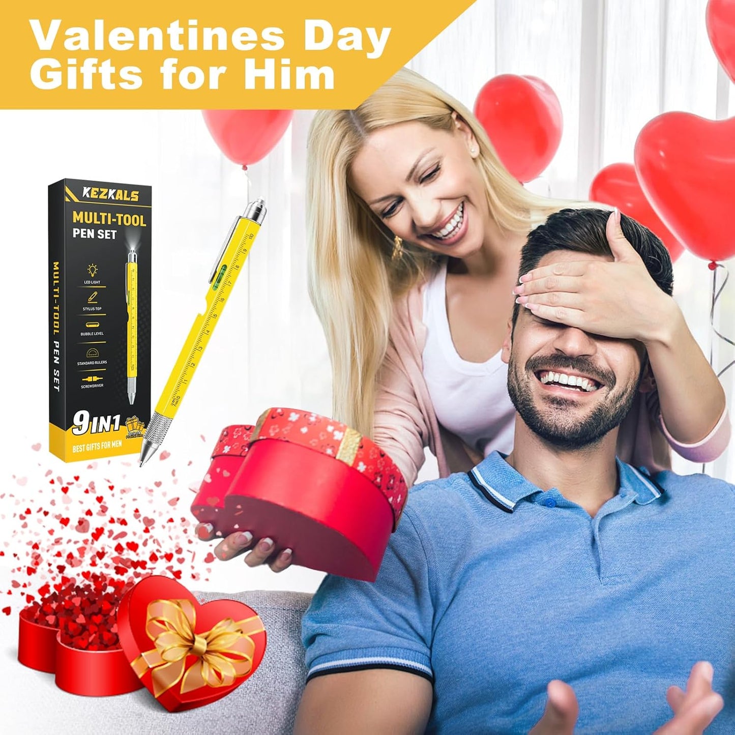 9-in-1 Multitool Pen: Ideal Valentine's Day Gifts for Him, Perfect for Boyfriends, Dads, and Men Who Appreciate Unique Gadgets