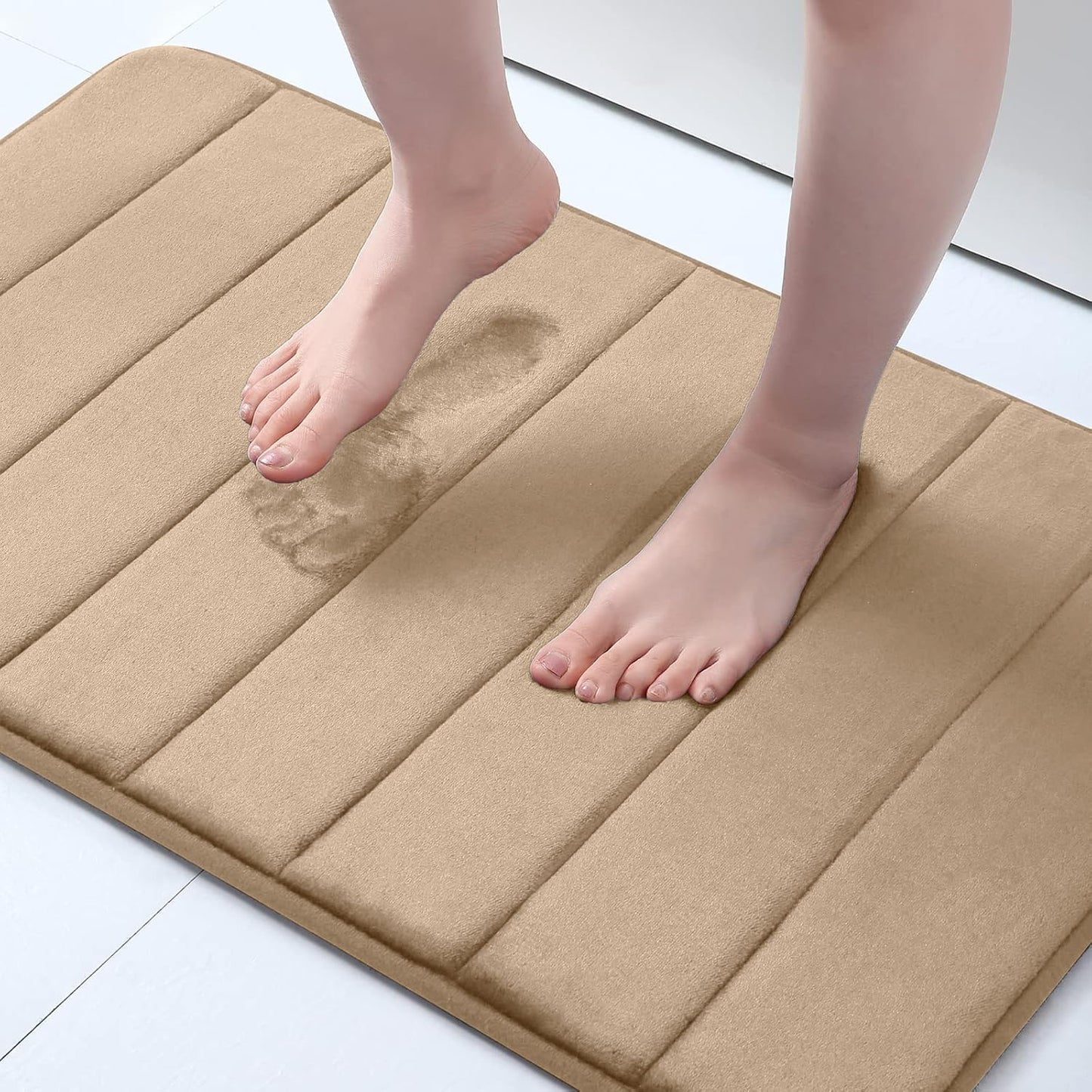 Memory Foam Non-Slip Bath Mat with Absorbent Rubber Backing for Kitchen and Bathroom Floors, 16" x 24", Black