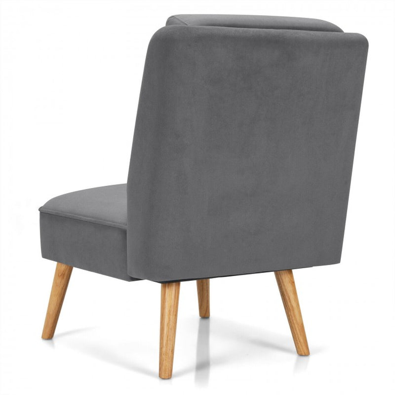 Velvet Armless Accent Chair with Rubberwood Legs for Bedroom Decor