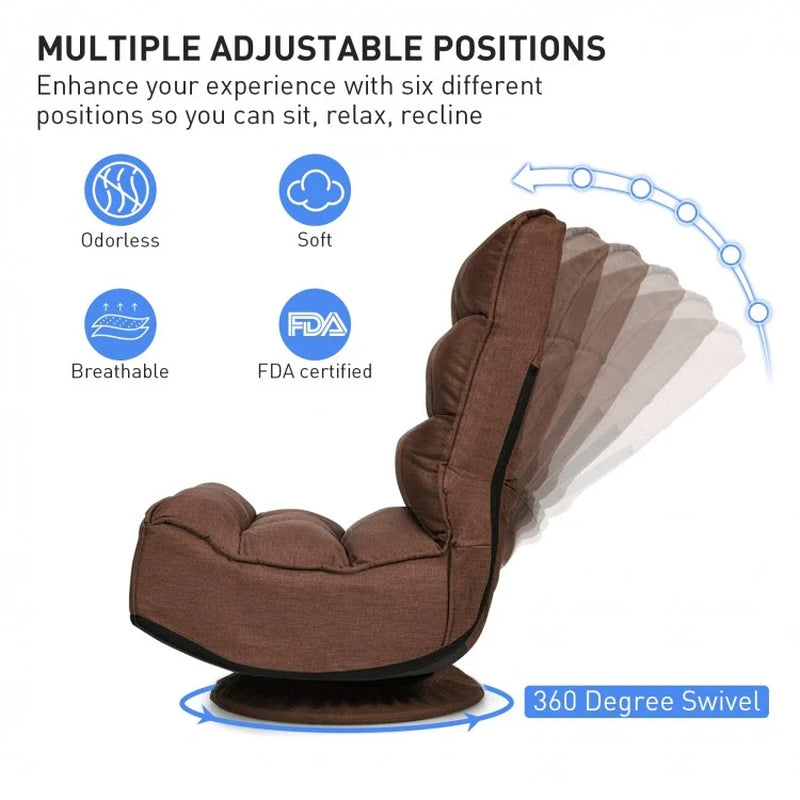360-Degree Swivel Folding Gaming Chair with Adjustable Backrest