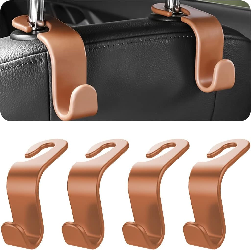 4-Piece Black Car Headrest Hooks - Universal Rear Seat Hangers for Handbags, Wallets, Grocery Bags, and Children's Toys