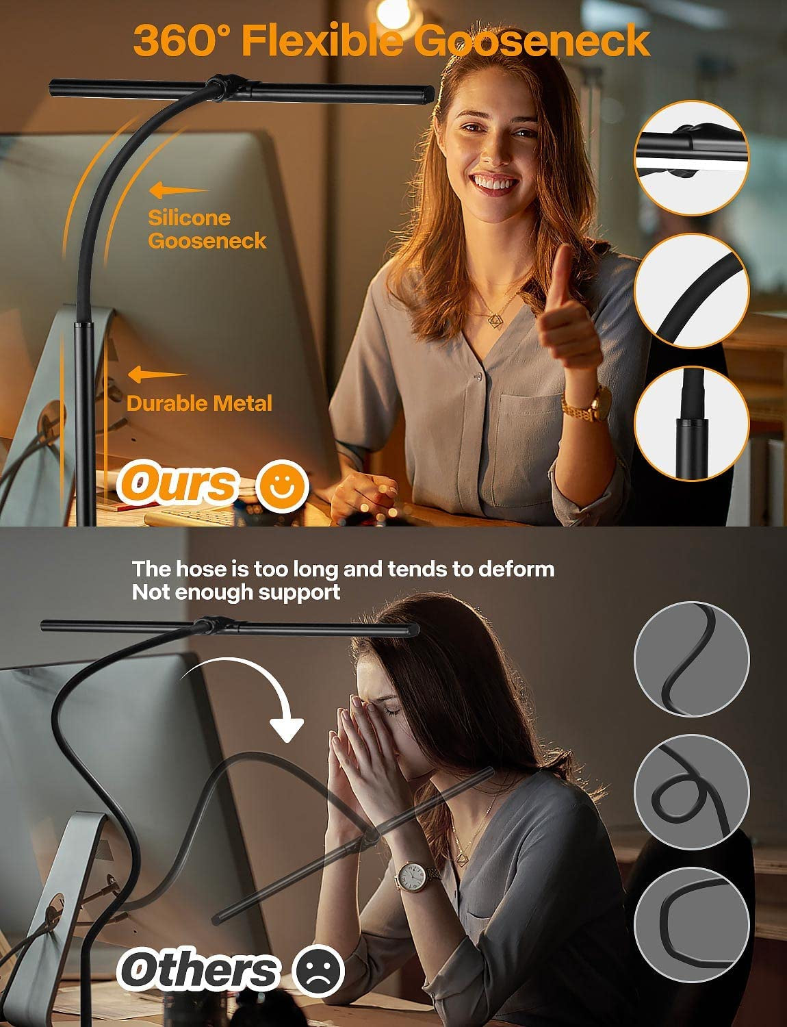 Adjustable LED Desk Lamp with 25 Lighting Modes - Eye-Caring Architect Task Lamp with Flexible Gooseneck Clamp (Black)