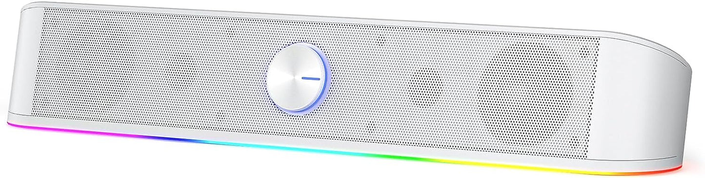 RGB Desktop Soundbar - 2.0 Channel Computer Speaker with Dynamic Audio-Light Sync, Touch-Control Backlit Volume Knob, USB Powered with 3.5mm Cable