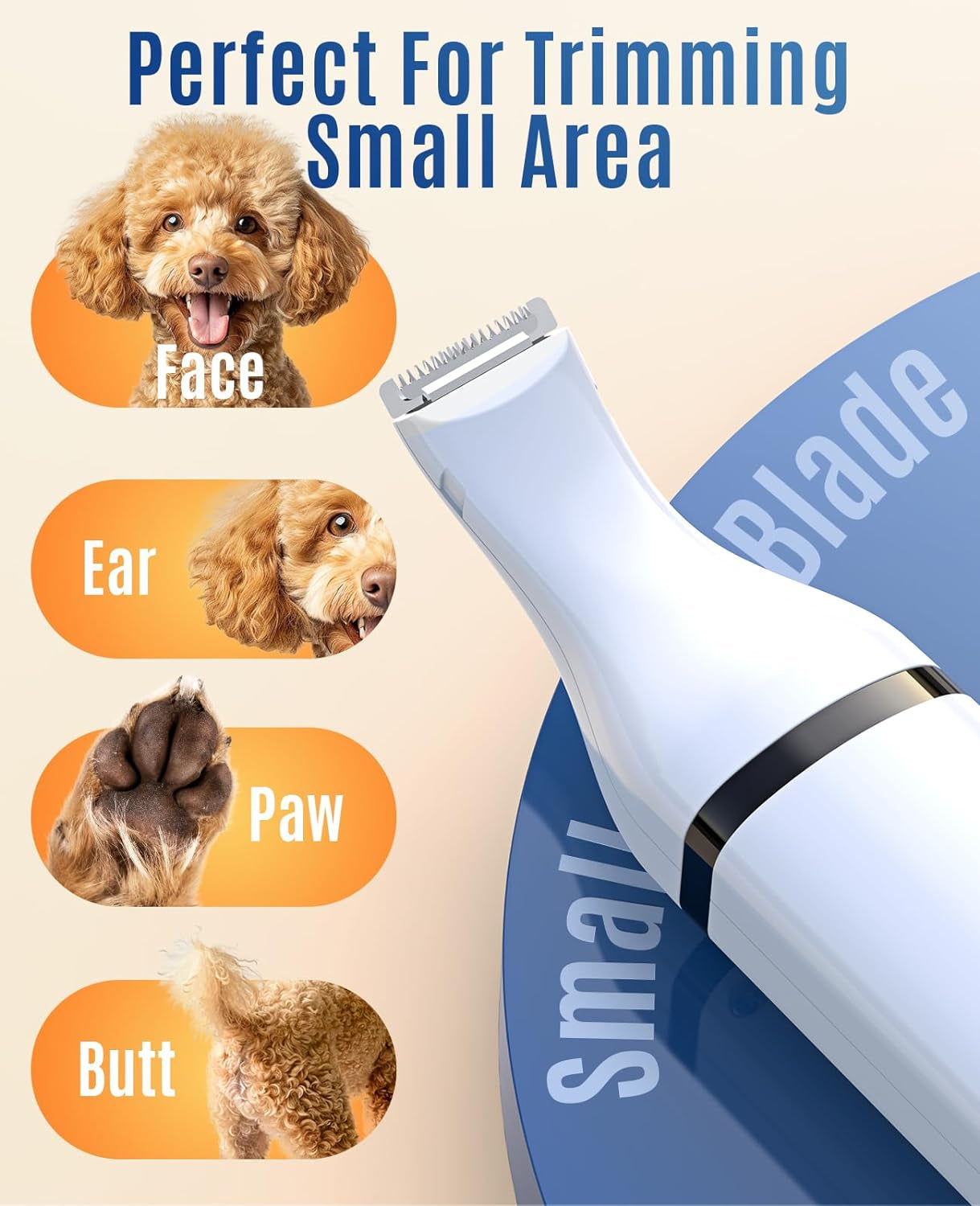 Cordless Dog Clippers - Dual Blades, Grooming Small Pets - Low Noise Trimmer (White)