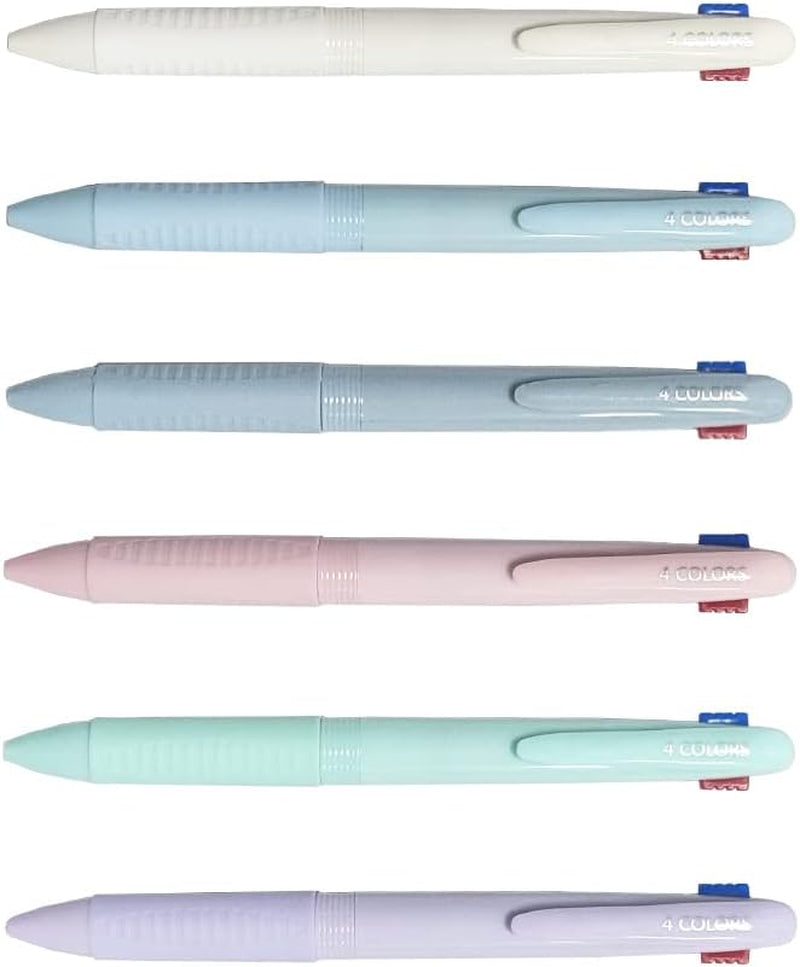 6PCS Multicolor Ballpoint Pen, 4-In-1 Retractable Ink Pens with Pen Clip, Smooth 0.5Mm Fine Point Pen for Office School Supplies Students Journaling Classroom Prizes Kids Gift