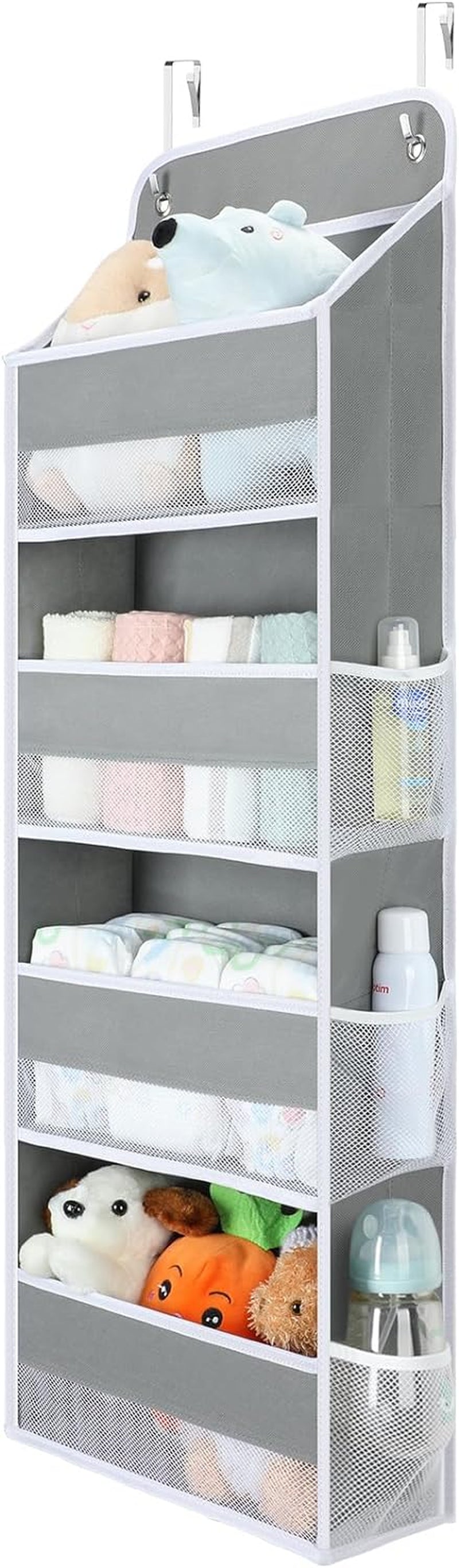 Over-the-Door Organizer for Nursery: Heavy-Duty Diaper Storage with 4 Large Pockets and 6 Mesh Pockets, Supports Up to 35.2 lbs