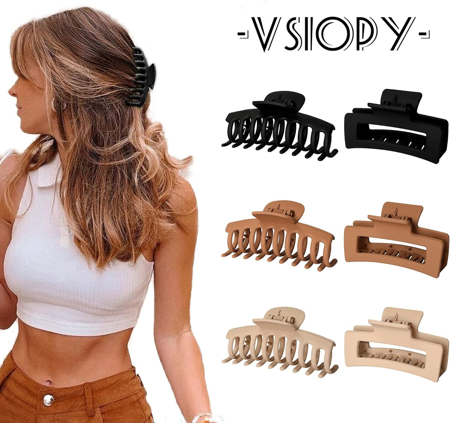 6-Piece Set of 3.5-Inch Medium to Large Claw Clips for Thick and Thin Hair, Matte Square Hair Accessories for Women and Girls
