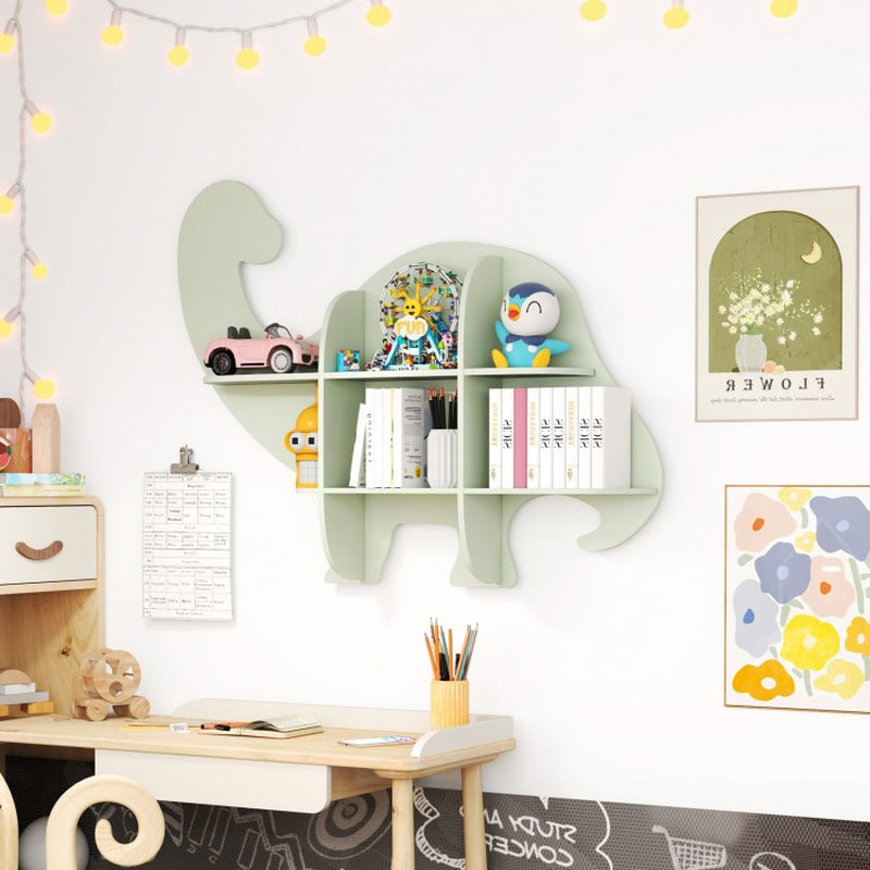 2-Tier Floating Bookshelf Featuring Dinosaur Design for Children