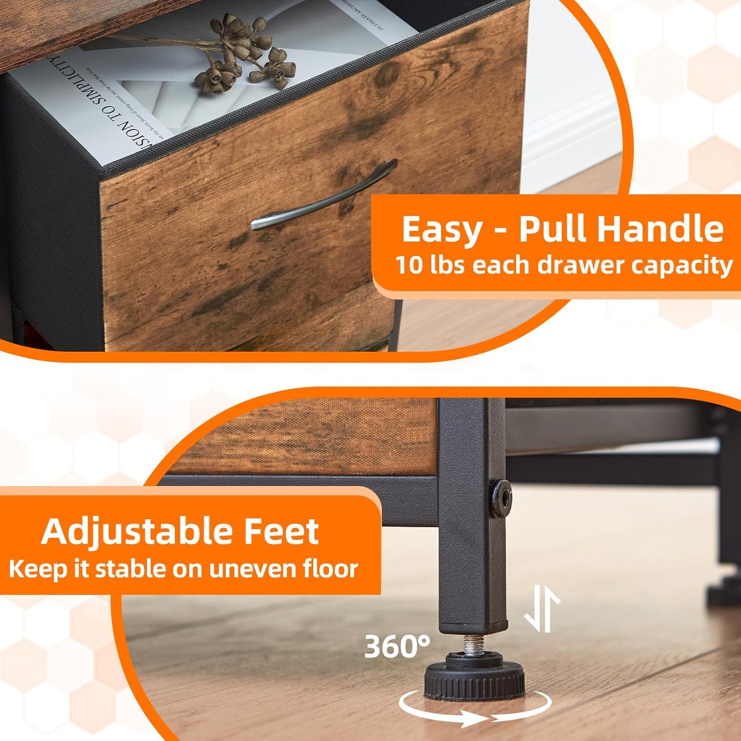 5-Drawer Dresser with Fabric Bins - Versatile Storage Organizer - Wood Grain Finish