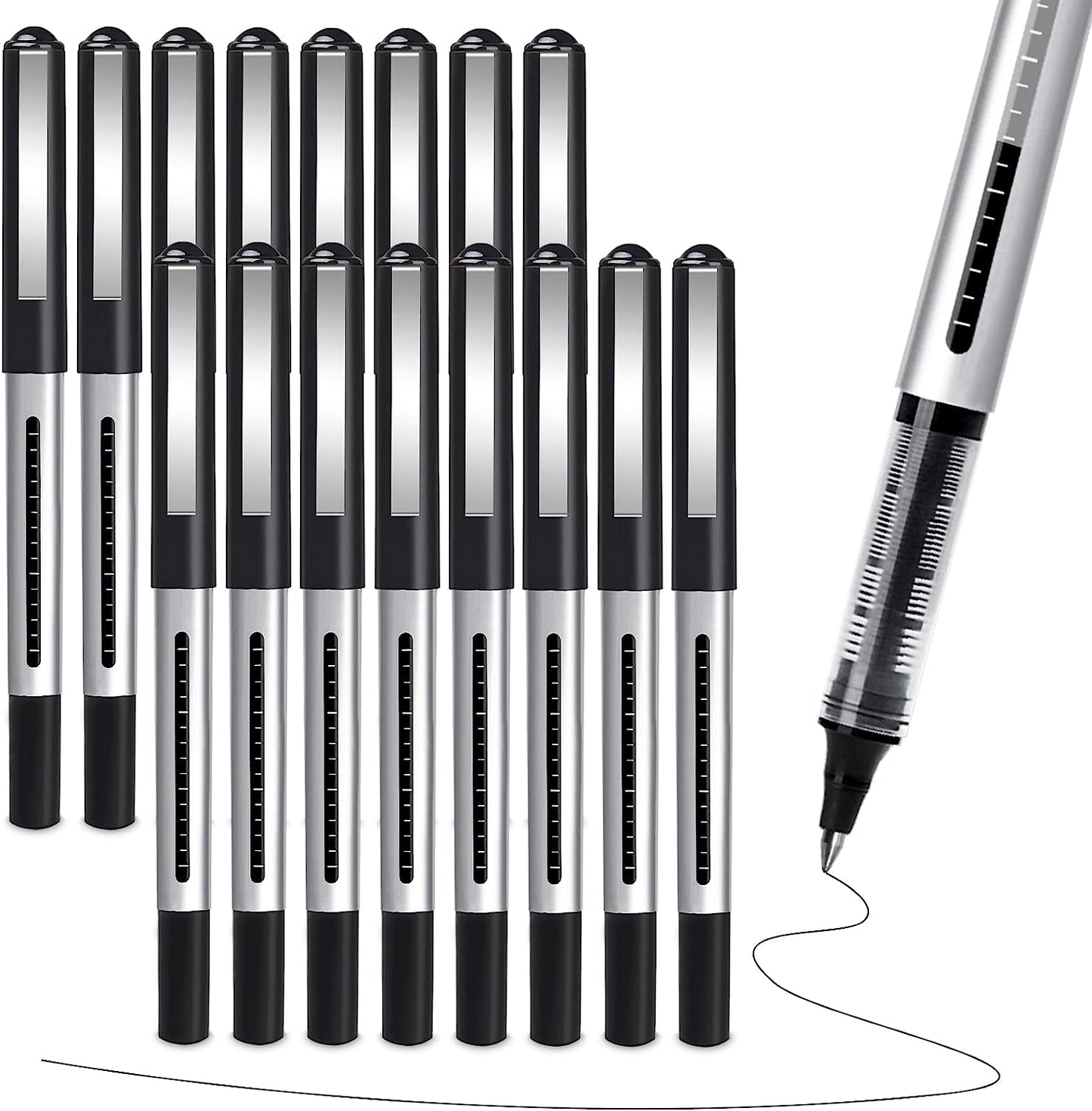 Rollerball Pen Fine Point Pens: 16 Pack 0.5Mm Extra Thin Ink Pens Ballpoint Pens Gel Liquid Black Ink, Gel Pens Black Writing Pens for Note Taking, Journaling, Signature, School, Office Supplies