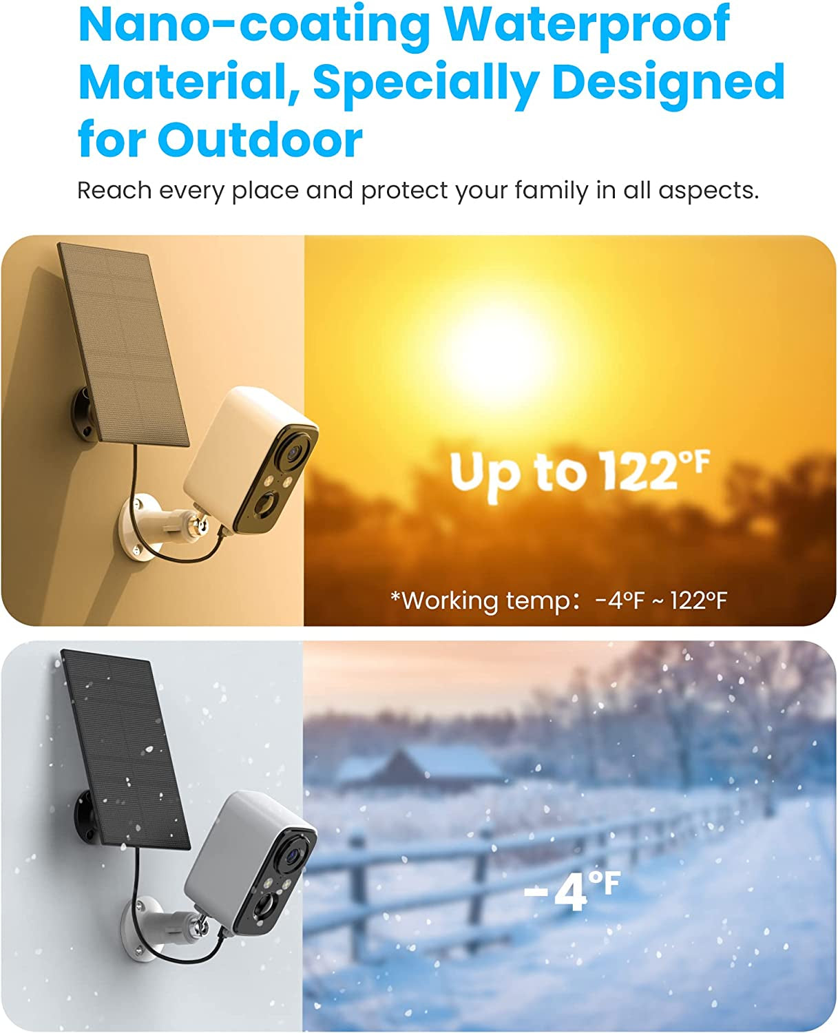 Wireless Outdoor Solar Security Camera - Home Surveillance System - Color Night Vision, PIR Human Detection, Two-Way Audio, IP66 Waterproof, and 2.4G WiFi Connectivity