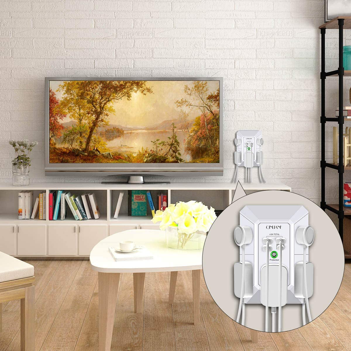 Wall Charger and Surge Protector, 5-Outlet Extender with 4 USB Charging Ports (4.8A Total), 3-Sided Power Strip with 1680J Surge Protection