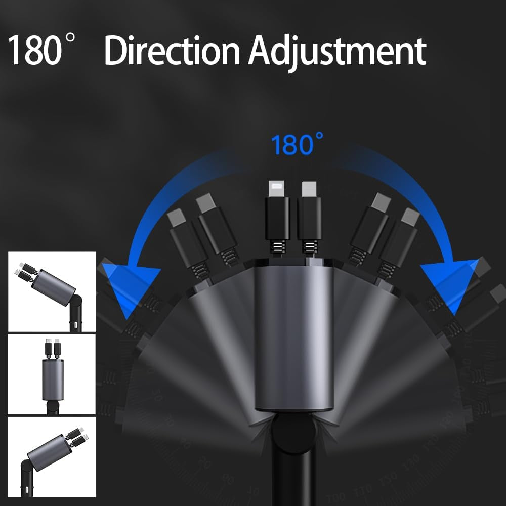 4-in-1 Fast Car Phone Charger, 60W USB Charger - Retractable Cables, Compatible with iPhone 15/14/13/12/11 and Galaxy Devices