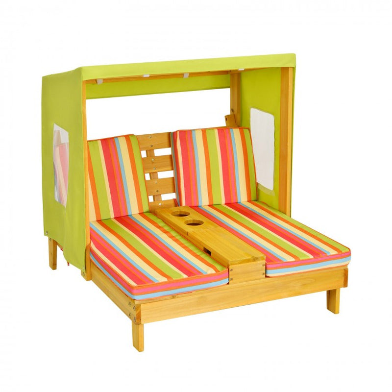 Children's Outdoor Lounge Chair with Cup Holders and Sunshade Awning