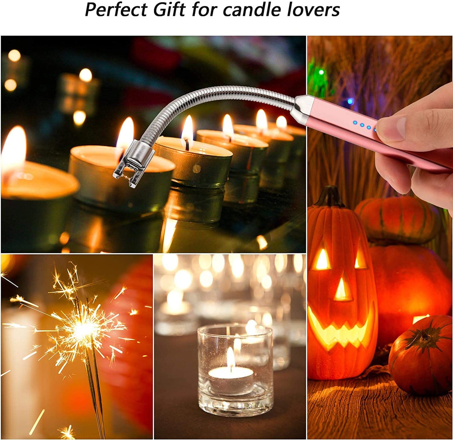 Lighter Electric Candle Lighter Christmas Stocking Stuffers - Rechargeable USB Lighter Arc Lighters for Candle Camping BBQ Christmas Birthday Gifts - Men Women (Rose Gold)