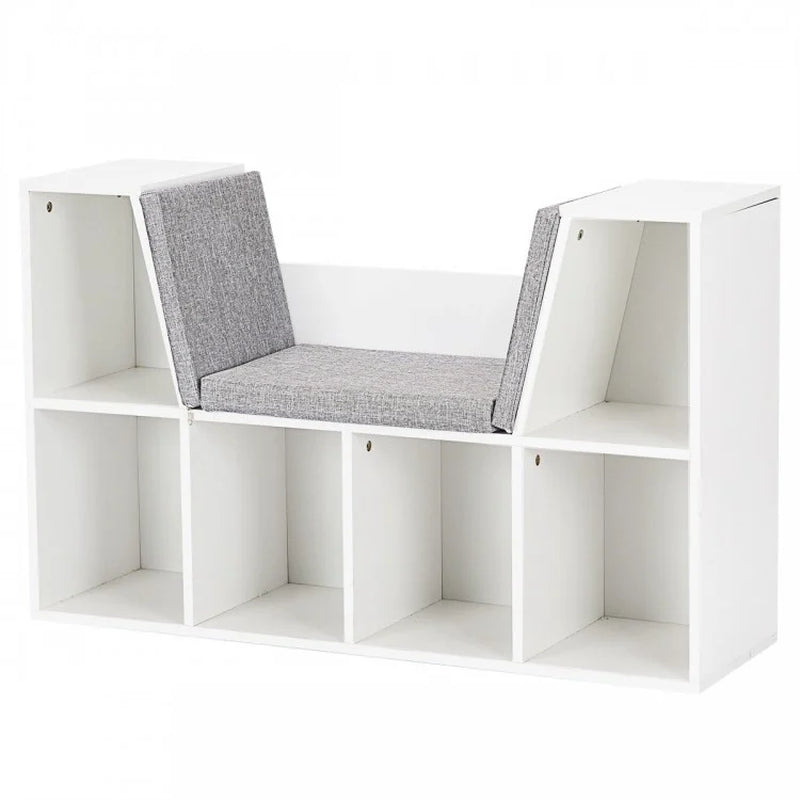 6-Cubby Children's Storage Bookcase with Integrated Cushioned Reading Nook