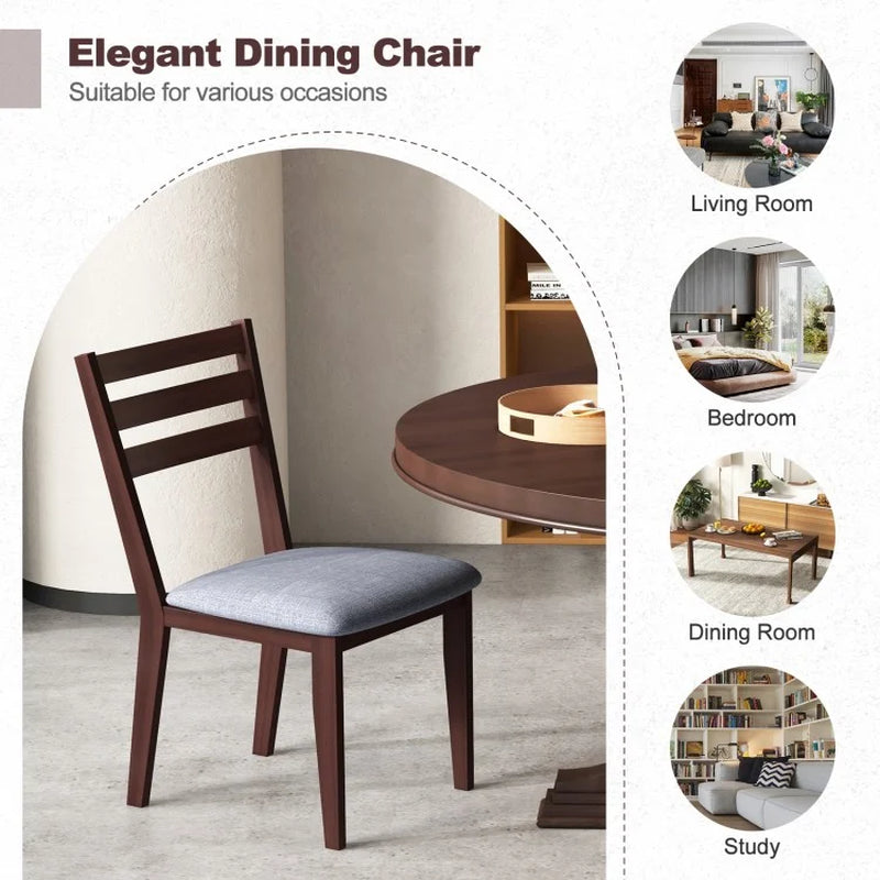 Set of 2 Upholstered Armless Kitchen Chairs with Solid Rubberwood Frame