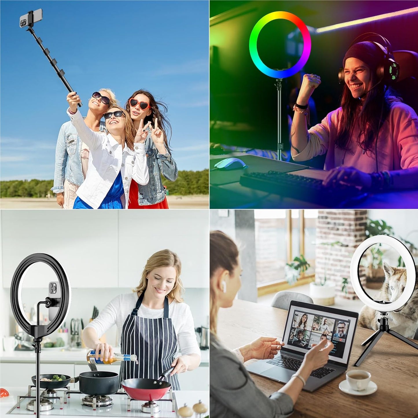 12-Inch Dimmable LED Ring Light with 73-Inch Tripod Stand and Desk Mount, Featuring 38 Color Modes and Phone Holder