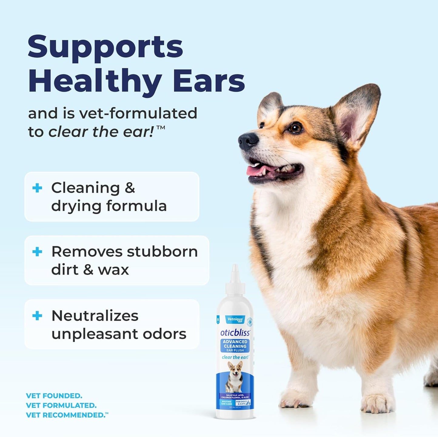 Ear Cleaner for Dogs and Cats - 8oz Solution with Odor Control and Itch Relief to Reduce Head Shaking