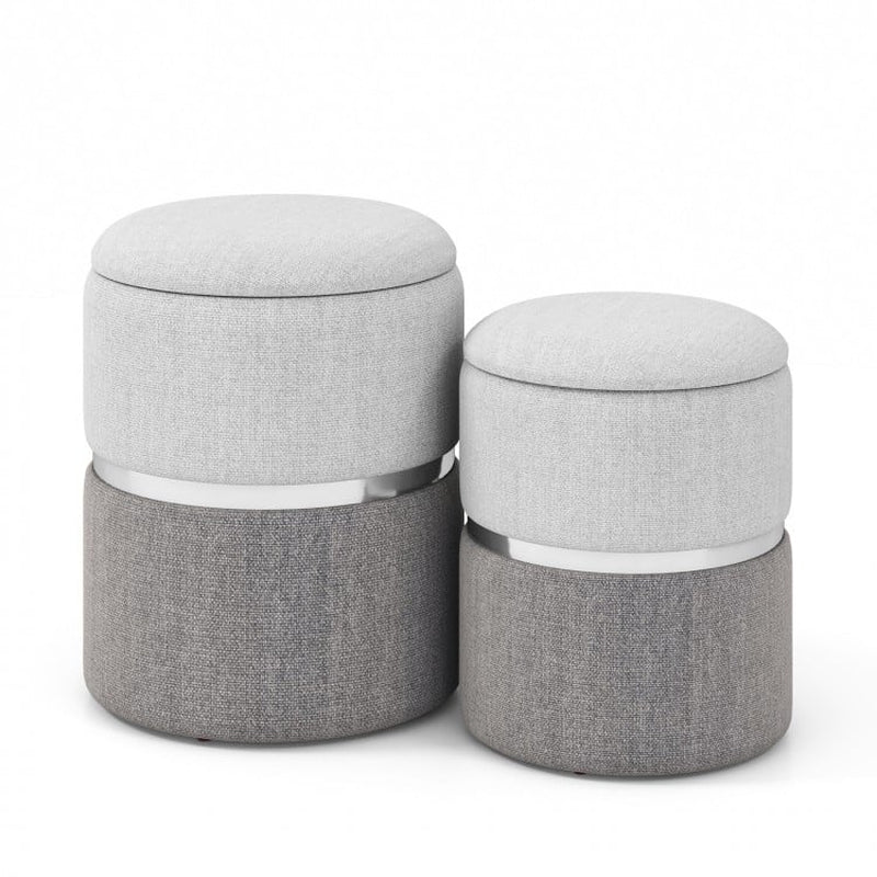 Set of 2 Velvet and Linen Fabric Storage Ottomans