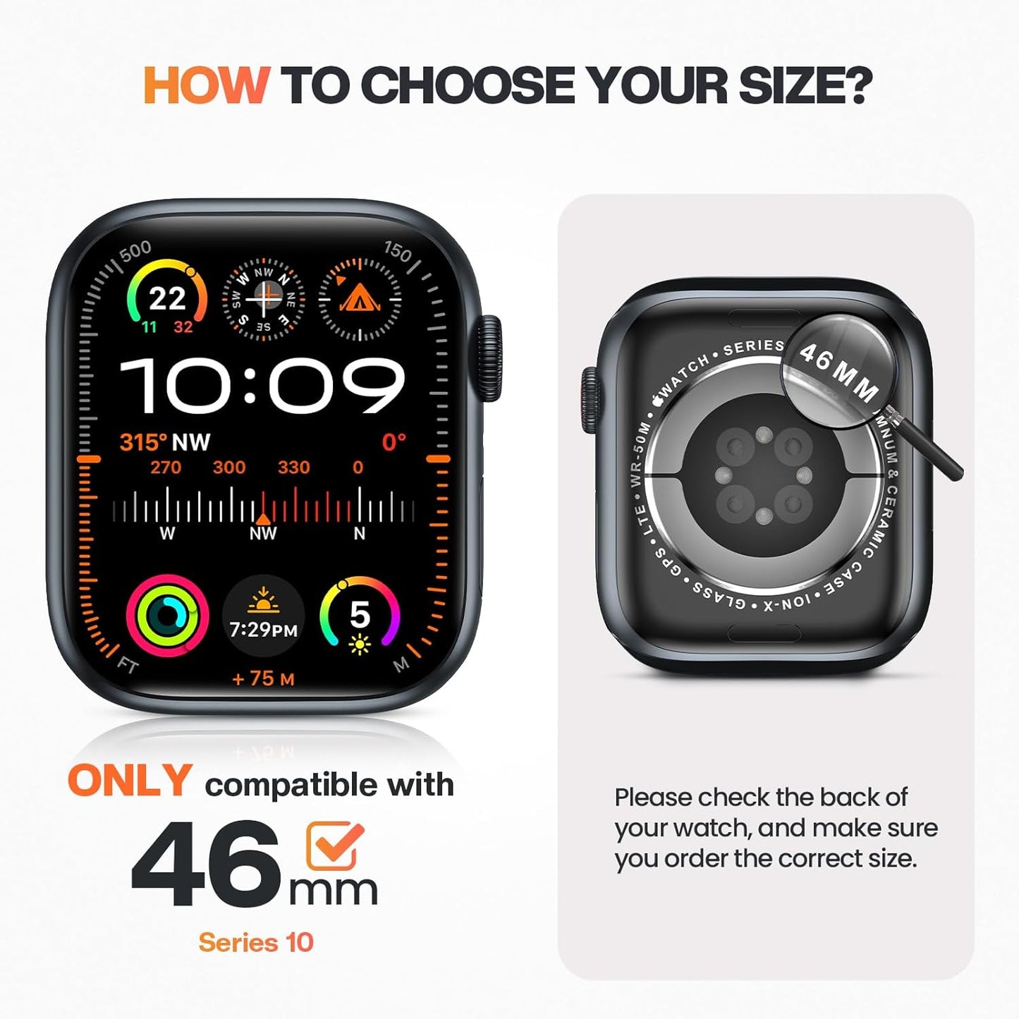 Waterproof Case and Tempered Glass Screen Protector for Apple Watch Series 10 (46mm) - Hard PC Bumper Face Cover Compatible with Original Silver iWatch Accessories
