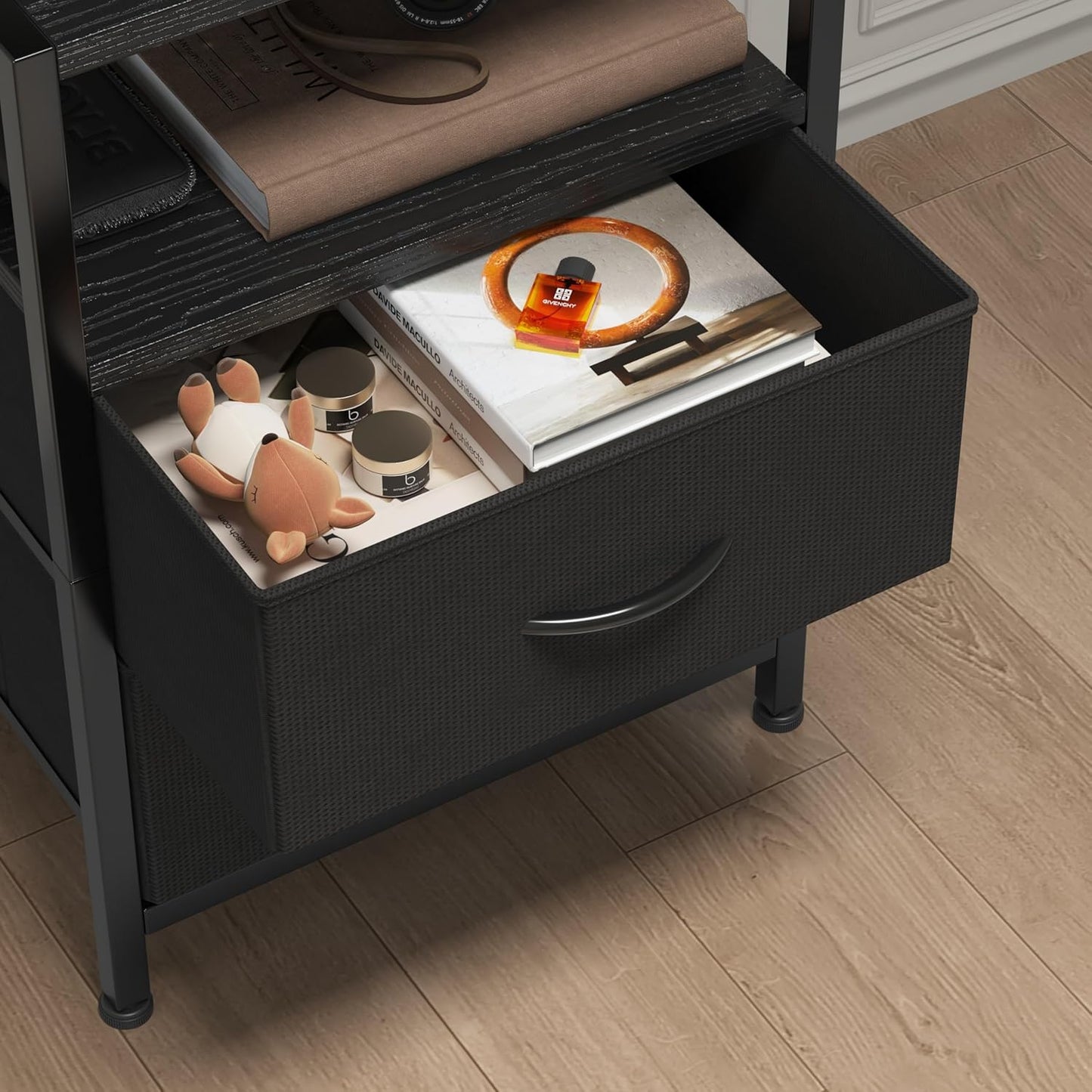 39" Tall LED Nightstand with Charging Station, Storage Drawer, and USB Ports - Black Bedroom Bedside Table