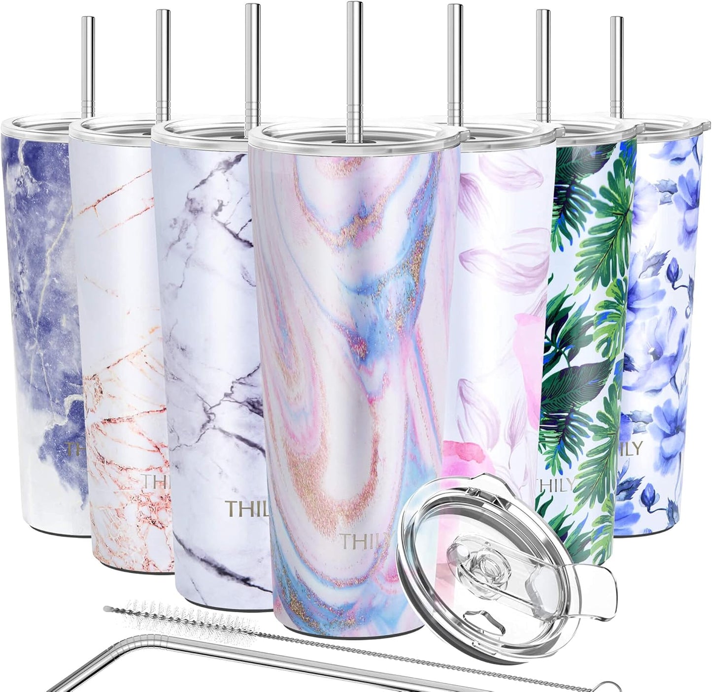 Stainless Steel 26 Oz Triple-Insulated Travel Tumbler with Splash-Proof Lid for Hot and Cold Beverages - Pink Ripple Design