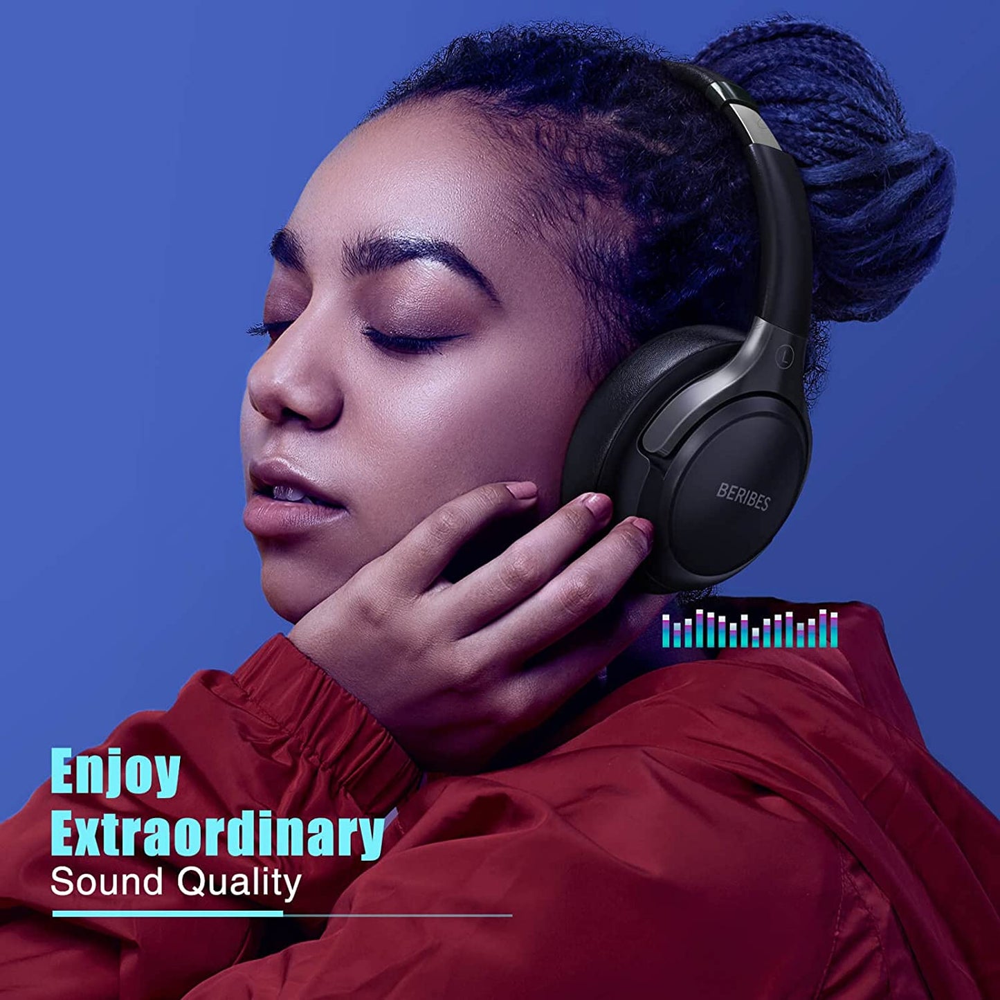 Over-Ear Bluetooth Headphones with 65 Hours Playtime, 6 EQ Modes, Immersive Bass, Hi-Fi Stereo, Foldable Design, and Built-In HD Microphone for Mobile and PC Use