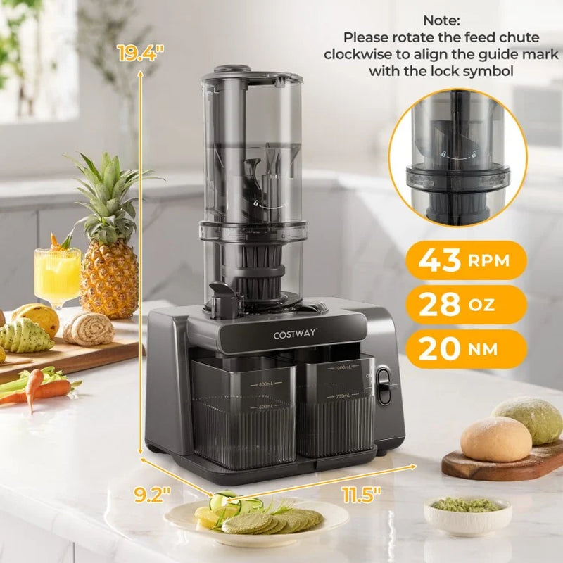High-Efficiency Cold Press Juicer with 5.3-Inch Feed Chute and Reverse Function for Optimal Juice Yield