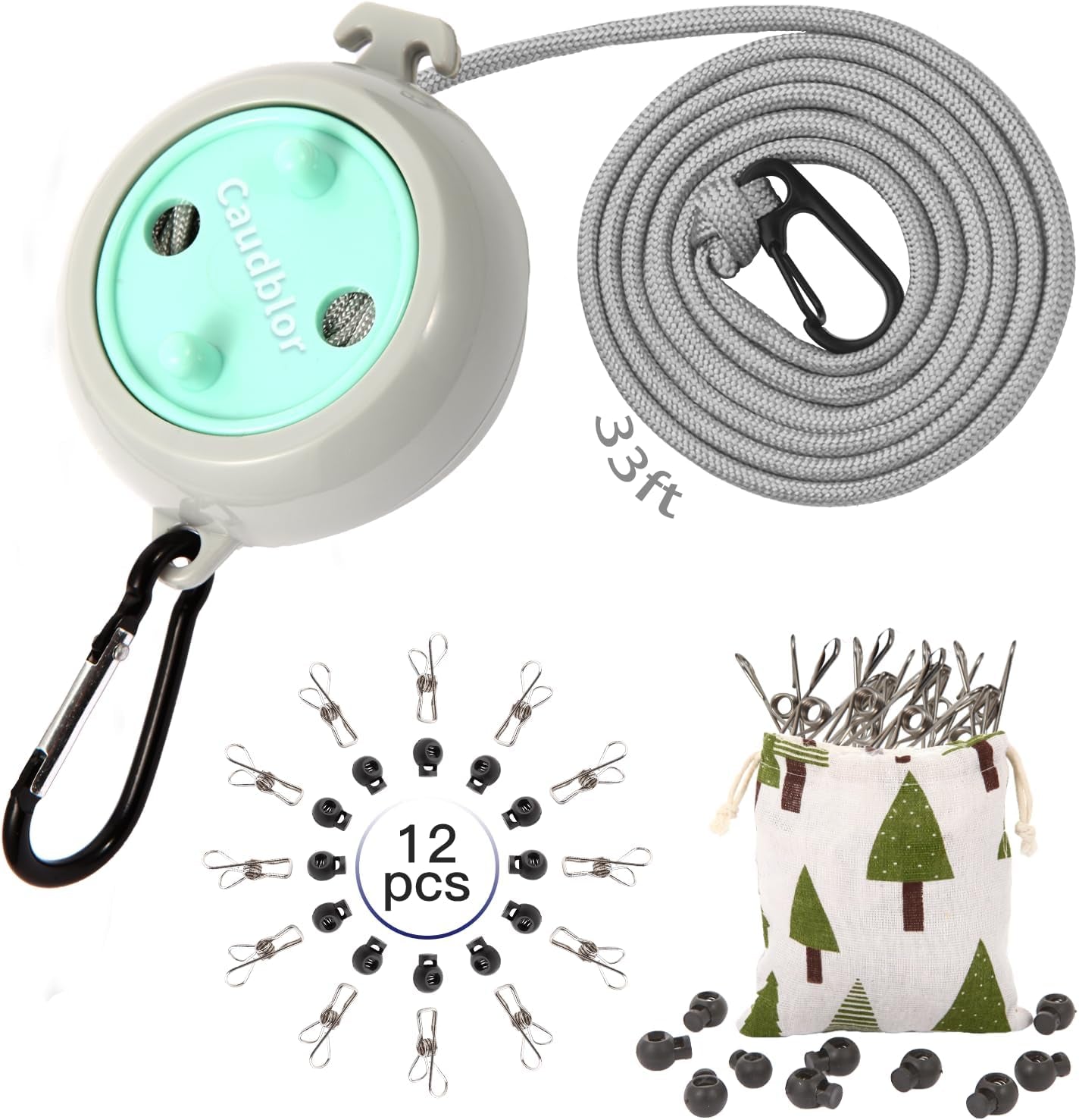 Portable Retractable Camping Clothesline with 12 Stoppers and Windproof Clothespins for Travel and Outdoor Use
