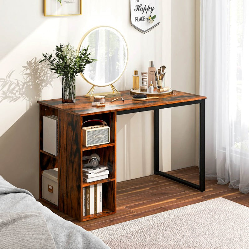 Computer Desk Featuring Five Side Shelves and Sturdy Metal Frame