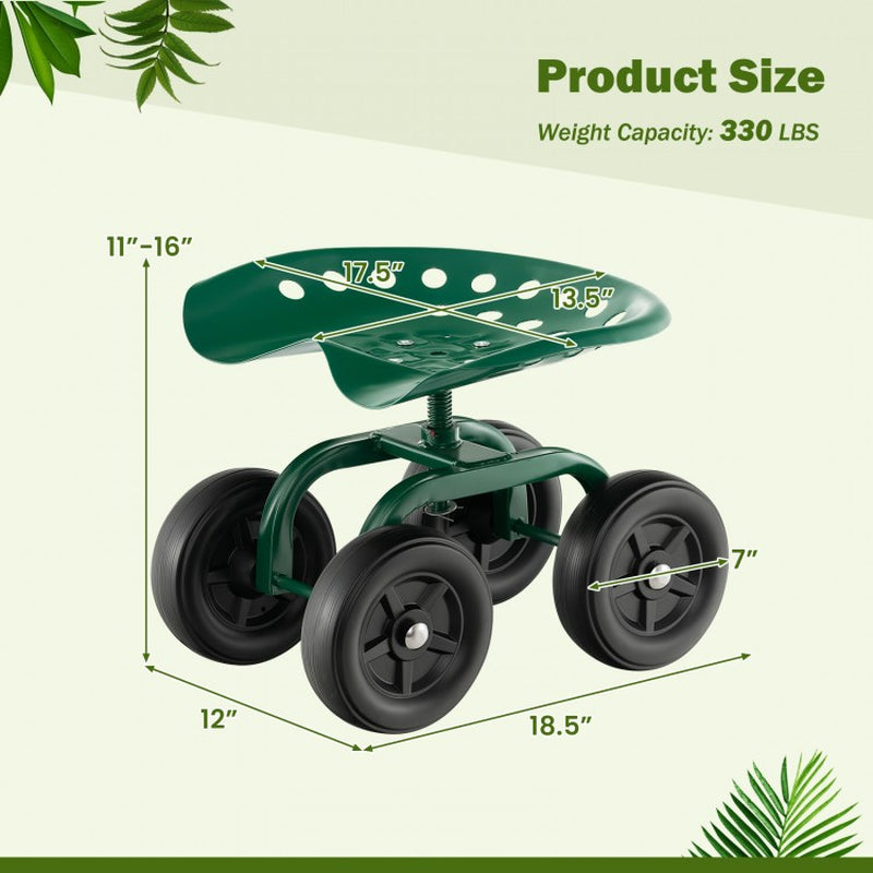 Garden Rolling Work Seat with 360° Swivel and Adjustable Height