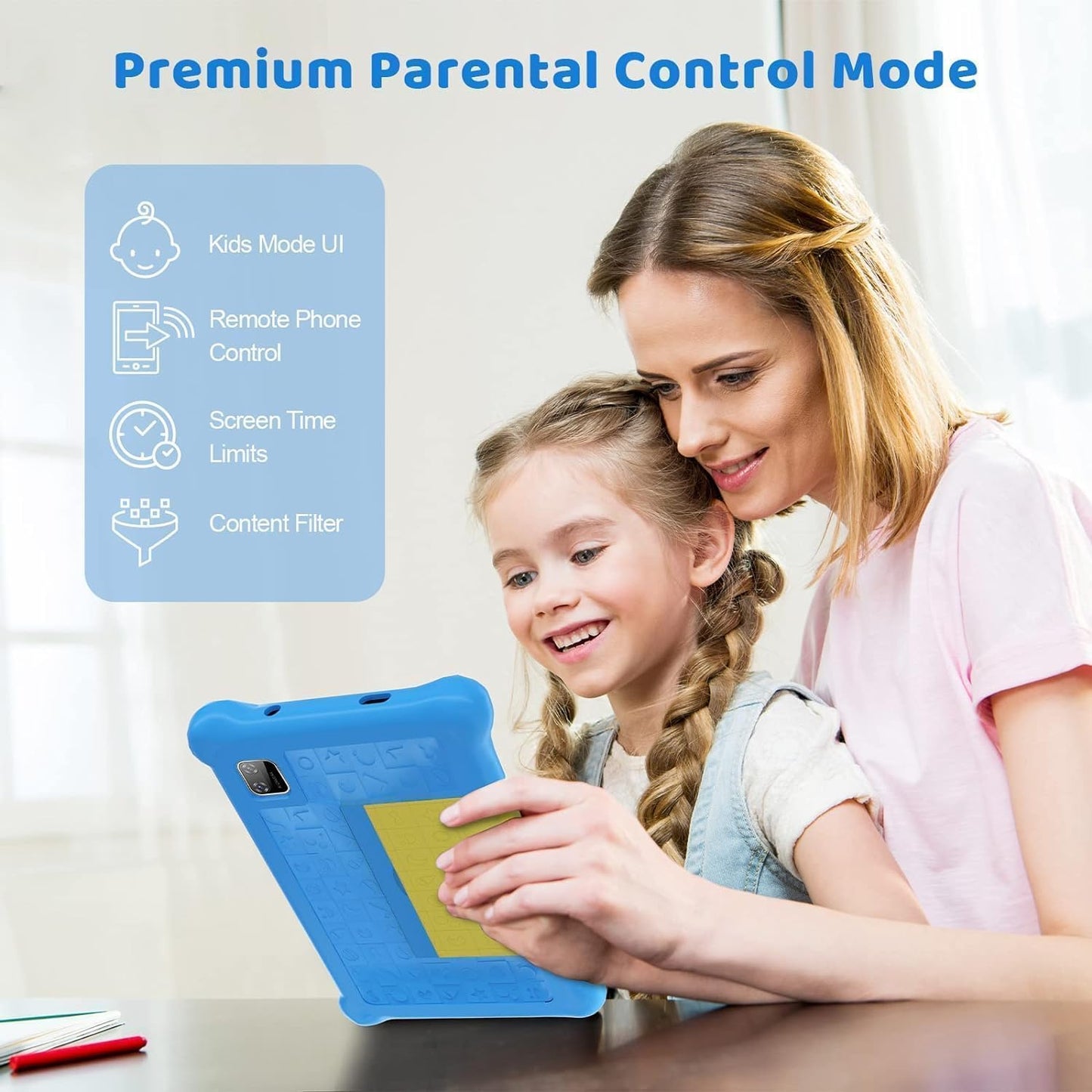 7-Inch Kids Tablet, Android 13 Quad-Core, 5GB RAM, 32GB Storage with 128GB Expandability, HD Display, Wi-Fi, Parental Control - Blue