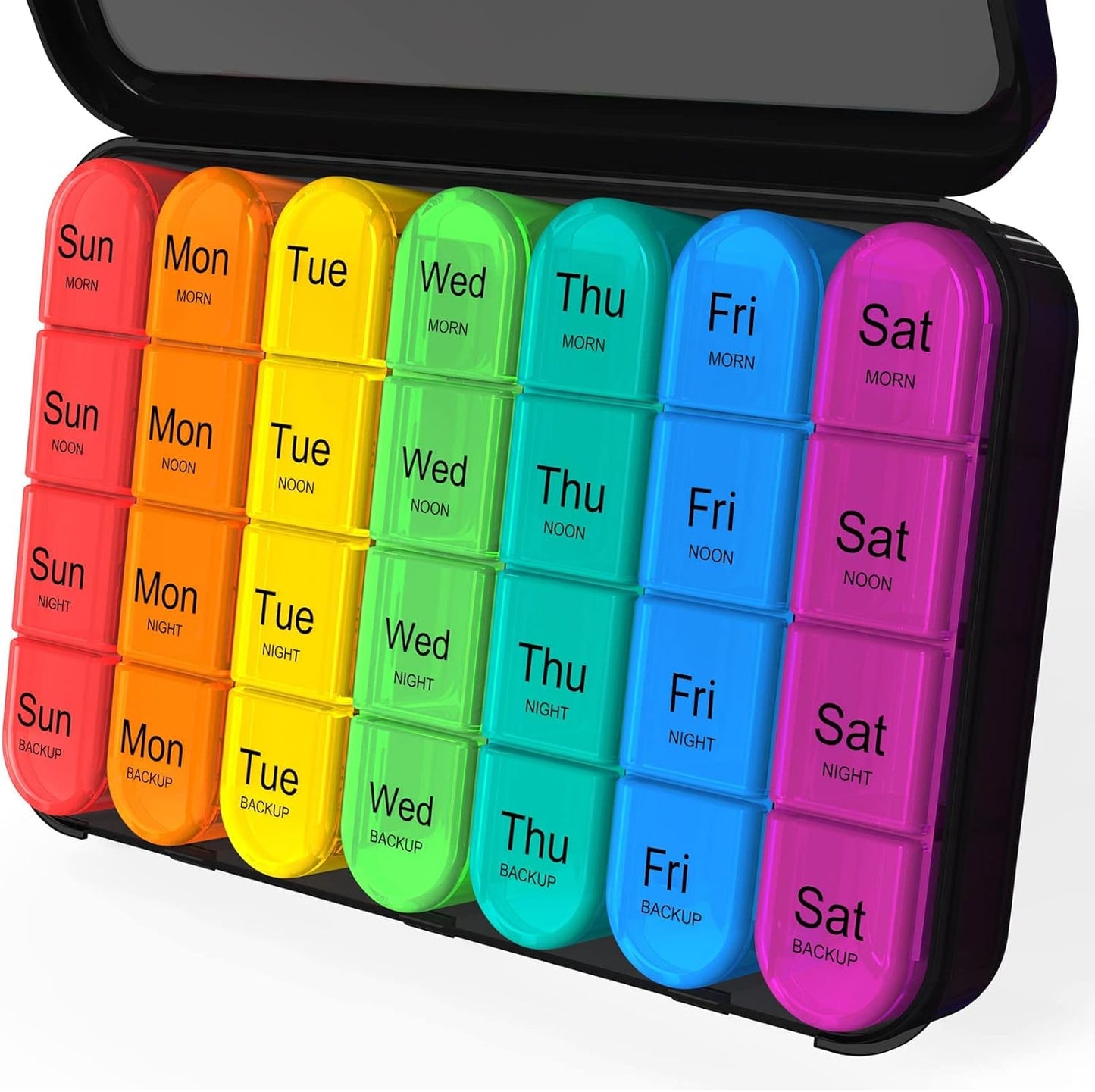 Weekly Pill Organizer with Four Compartments, 7-Day Medication Management System for Vitamins and Medications