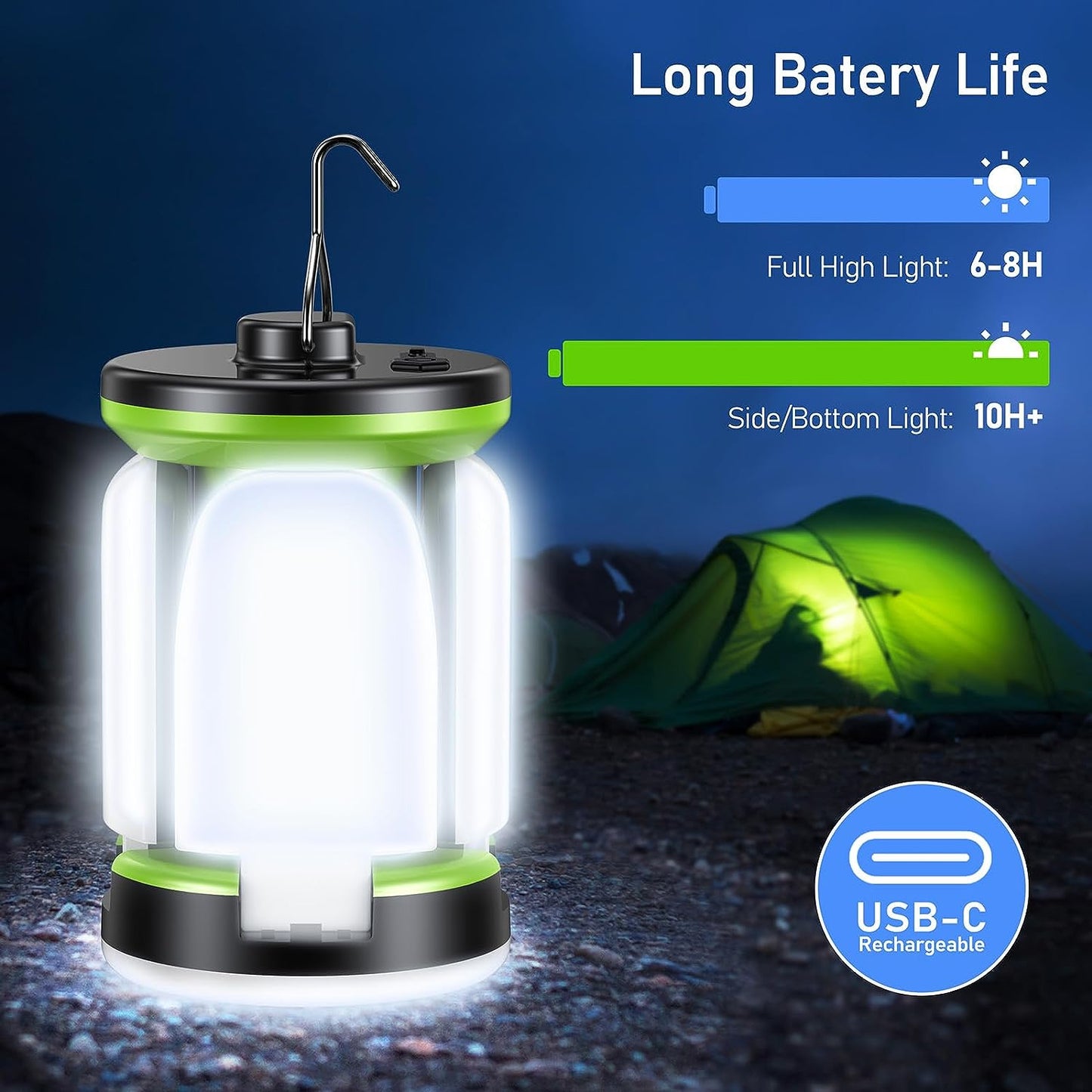 Rechargeable Camping Lantern with 7 Light Modes, 60 Ultra Bright LEDs, 10+ Hours Runtime