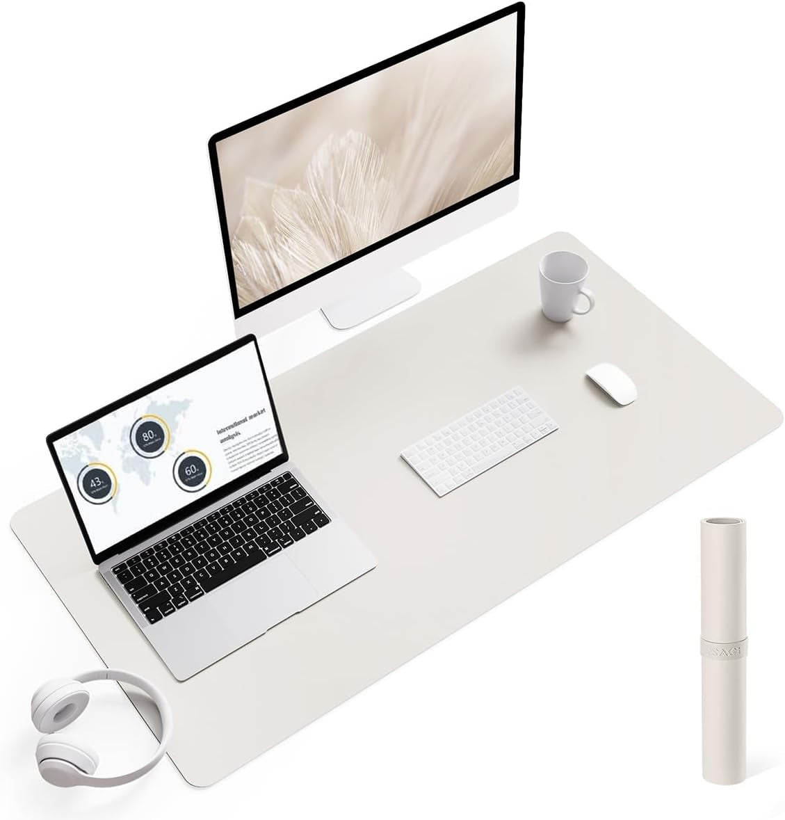 Non-Slip Waterproof PVC Leather Desk Pad, Ultra-Thin Large Mouse Pad, Easy-Clean Writing Mat (Olive Green, 31.5" x 15.7")