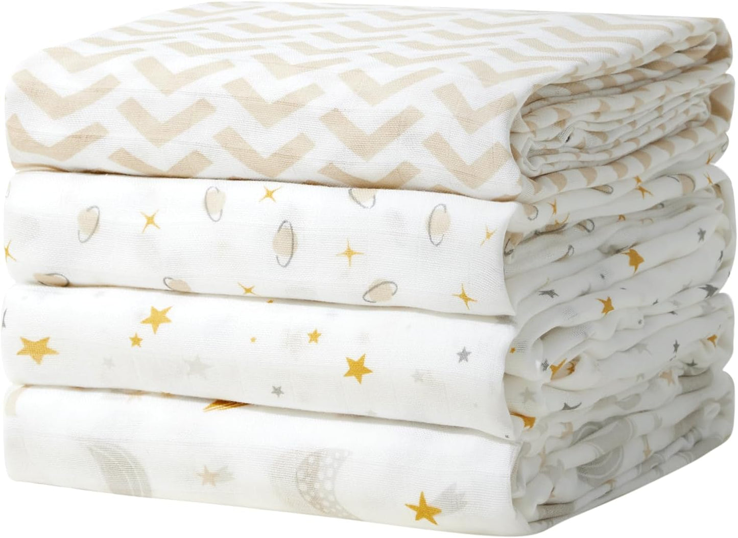 Ultra Soft Muslin Swaddle Blankets - 4 Pack, Breathable 47''x47'' Neutral Receiving Wraps