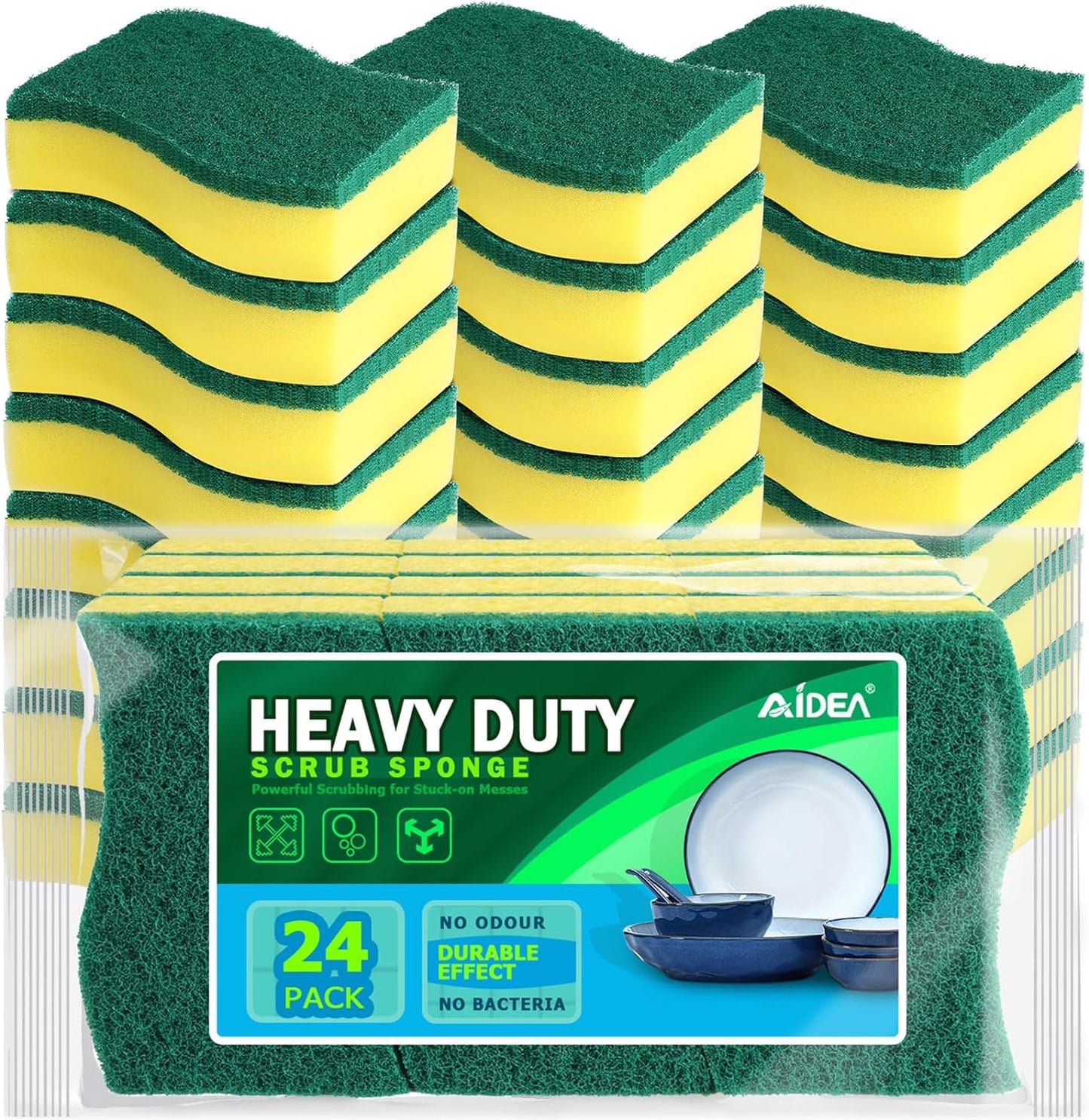 Heavy Duty Scrub Sponge - 24 Count, Eco-Friendly Cleaning Pads for Dishes, Pots, and Pans, Stink-Free and Effortless Cleaning