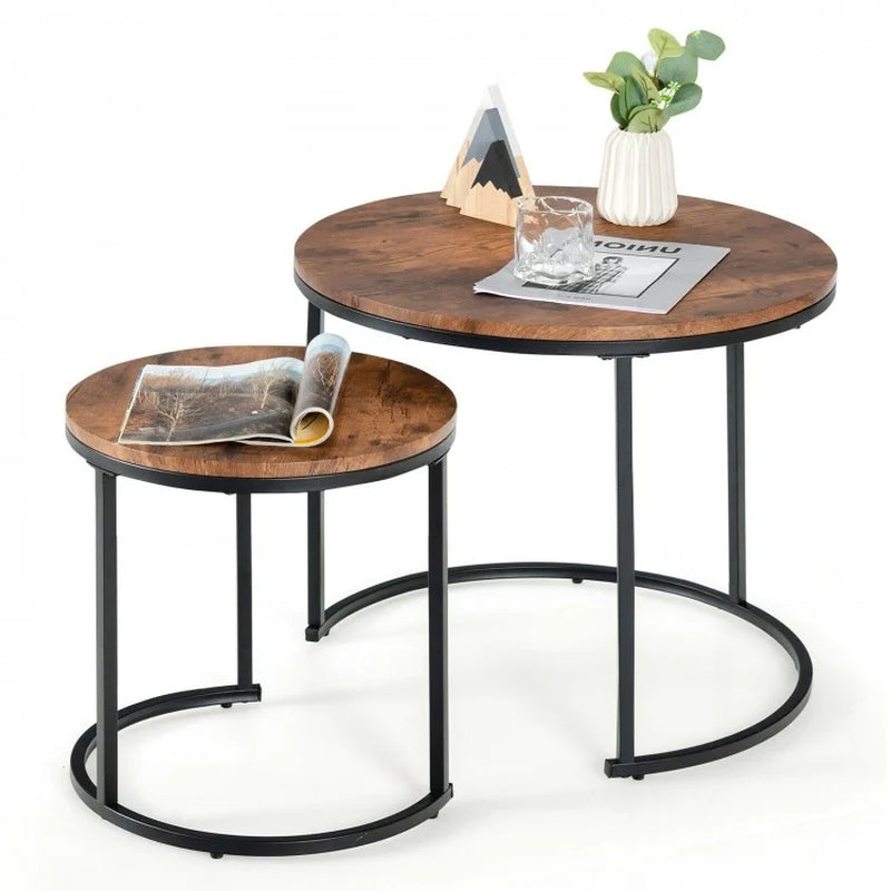 Set of 2 Contemporary Round Stacking Nesting Coffee Tables