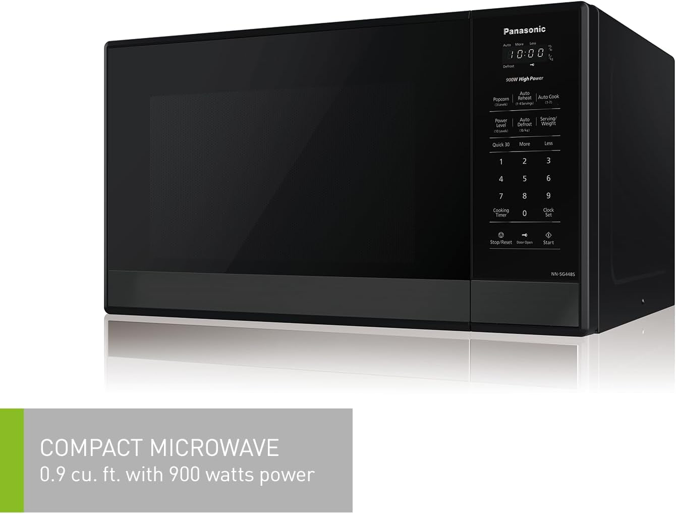 Compact 900 W High Power Microwave Oven, 7 Auto Cook Menus, Child Lock, Black Stainless