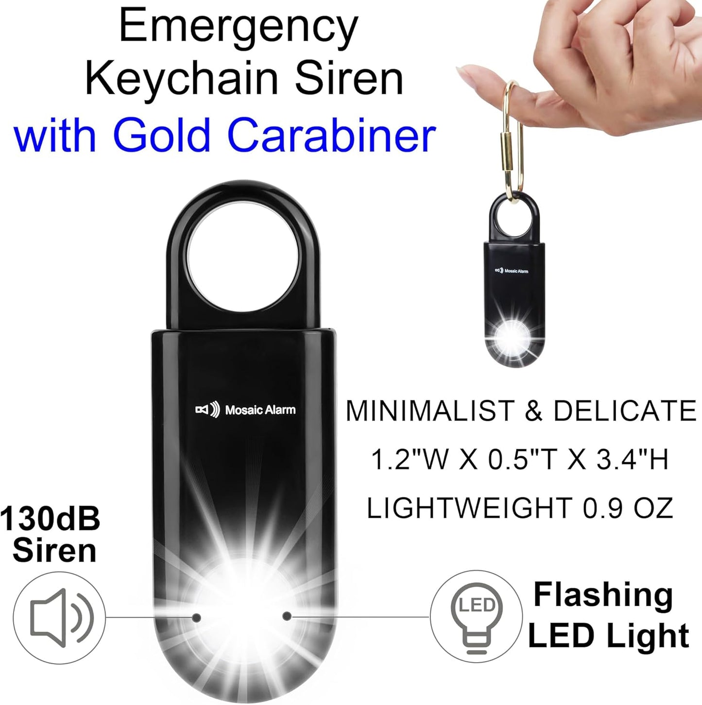 130Db Personal Safety Alarm Strobe Light. Loud Sound Keychain Siren with Carabiner for Women, School Children, Night Runners, Hiking. Bear Alarm Deterrent. SOS Emergency Self Defense Alerts. Black